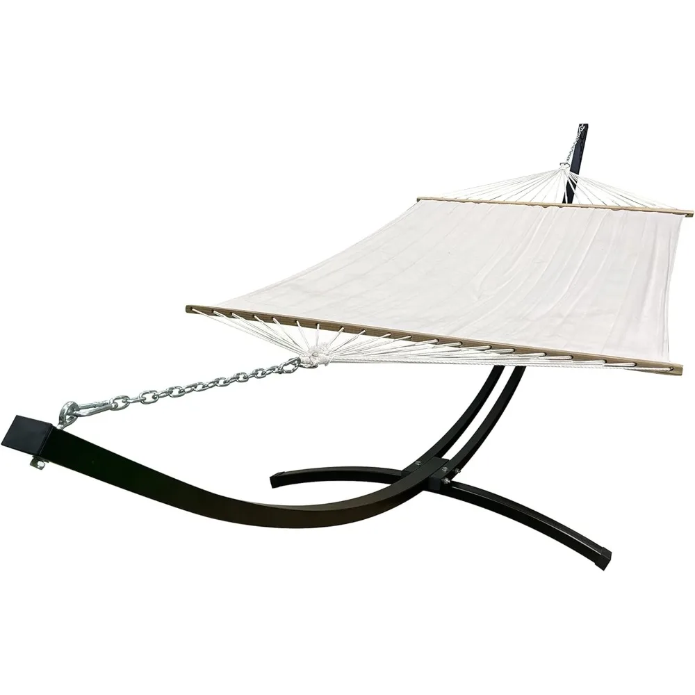 

15 Ft. Indoor/Outdoor Heavy Duty Black Steel Arc Hammock Stand w/Premium Quilted Hammock Bed. (Beige)