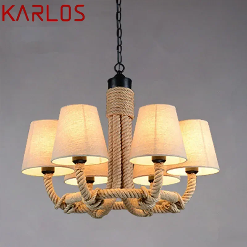 KARLOS American Style Retrohemp Rope Chandelier Nostalgic Loft Industrial Style Internet Cafe Restaurant Hot Pot Shop Pendant