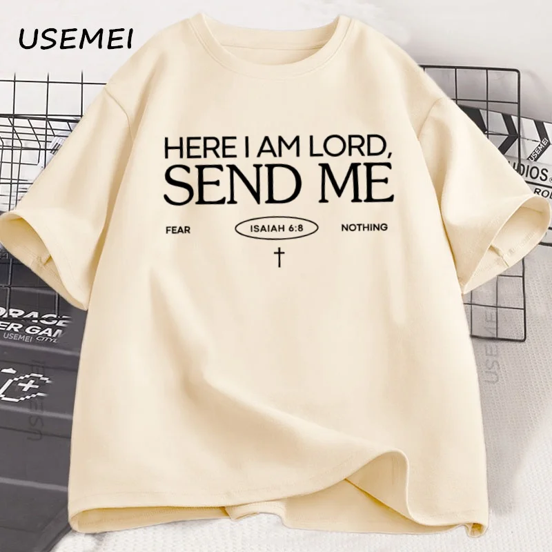 Here I Am Lord Send Me Isaiah 6:8 Verse T Shirt Faith Tee Christian Charlie Kirk T-shirt Men's Cotton Short Sleeve Tshirt