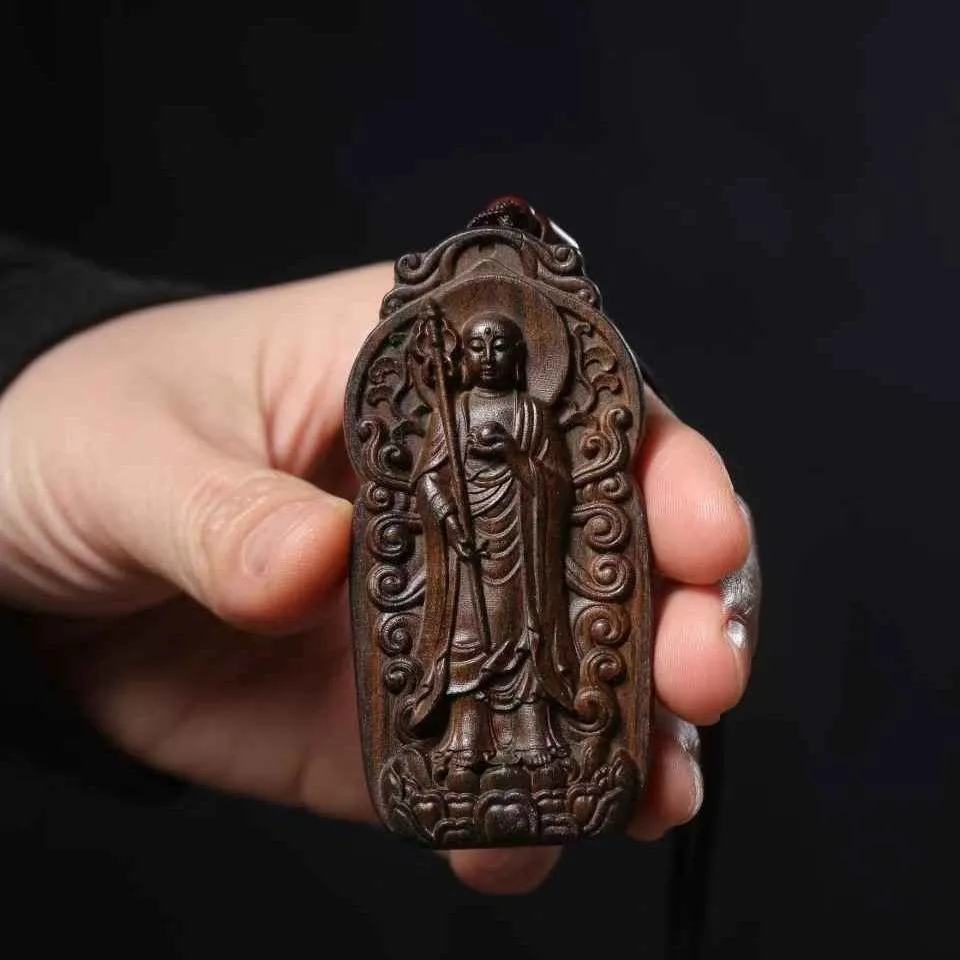 

wood Ksitigarbha Deep Carved Floating Relief Buddhist Amulet Statue