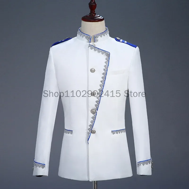 Men Medieval Renaissance Steampunk Costume Royal Guard Costume Dress Up White Prince Costume Military Uniform Cosplay Costume