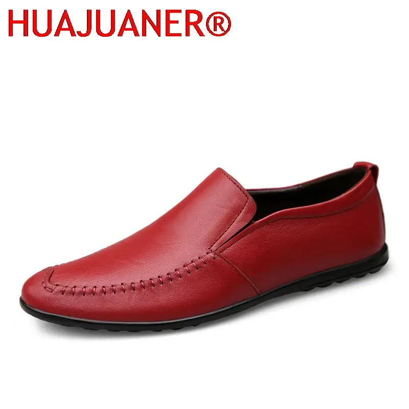 

High Quality Red Loafers Men Casual Genuine Leather Slip on Shoes Male Handmade Luxury Designers Flats Light Gents Driving Shoes