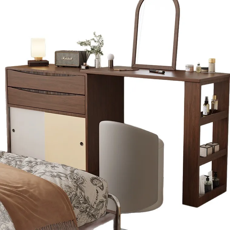Yjq retro style walnut color solid wood dresser chest integrated medieval small apartment bedroom makeup table