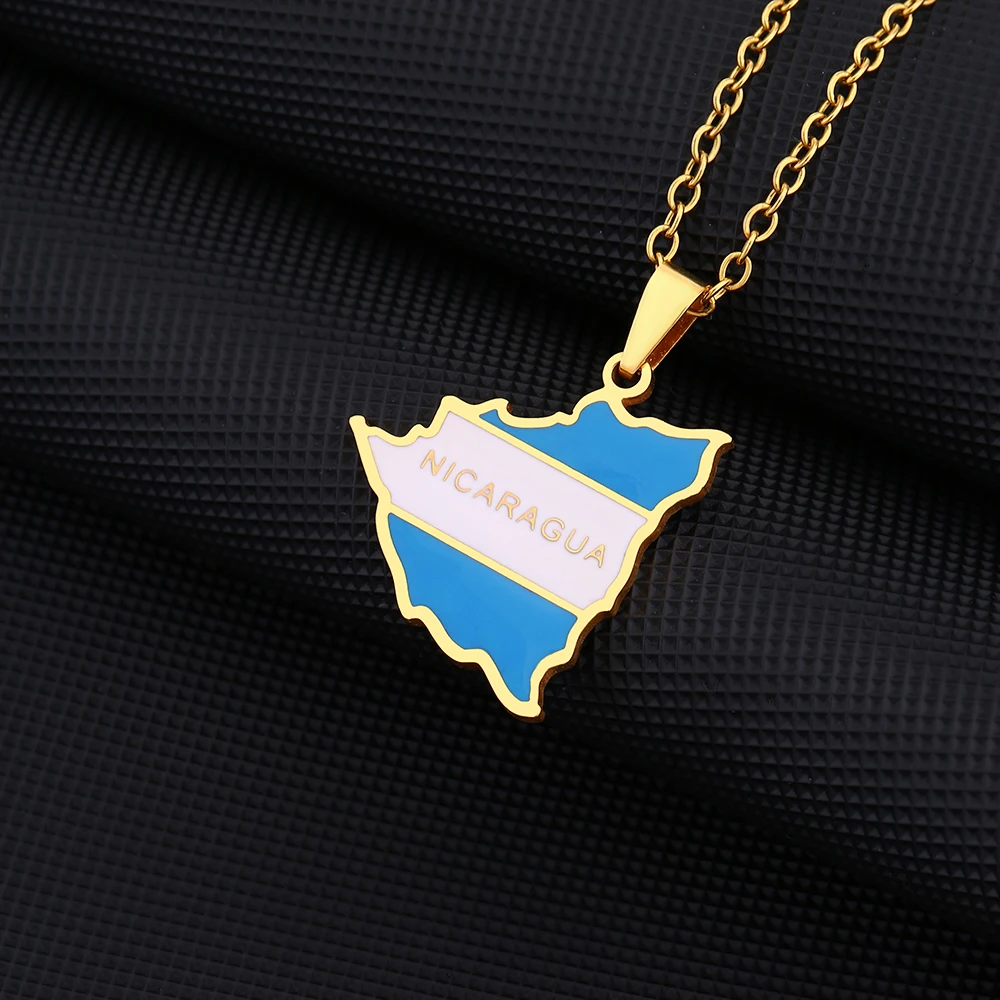 Fashion New Nicaragua Map Flag Pendant Necklace For Women Men Charm Gold Silver Color Party Stainless Steel Nicaraguense Jewelry