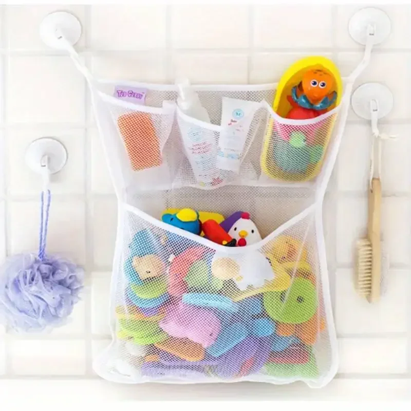 Baby Shower Bath Toys White Baby Kids Toy Storage Mesh With Strong Suction Cups Toy Bag Net Bathroom Organizer