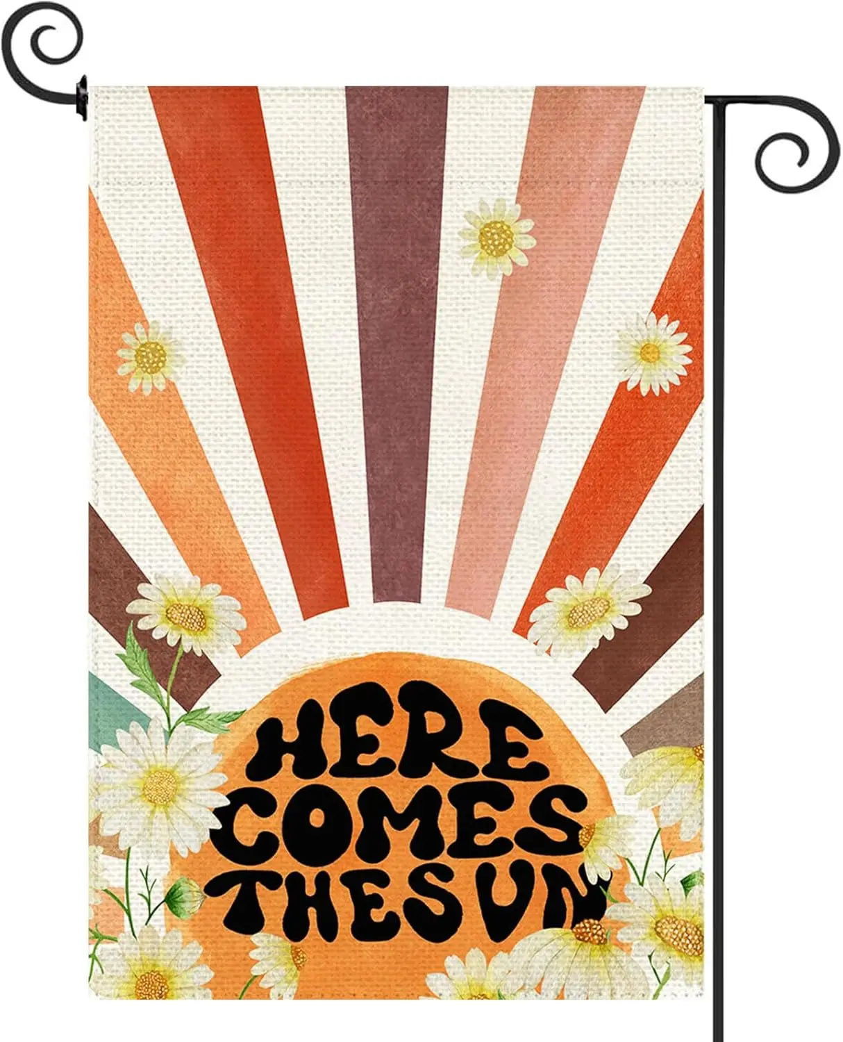 Baccessor Spring Summer Garden Flag Here Comes The Sun Vintage Retro Daisy Double Sided 12x18 Inch Welcome Small Yard Flag B WWP