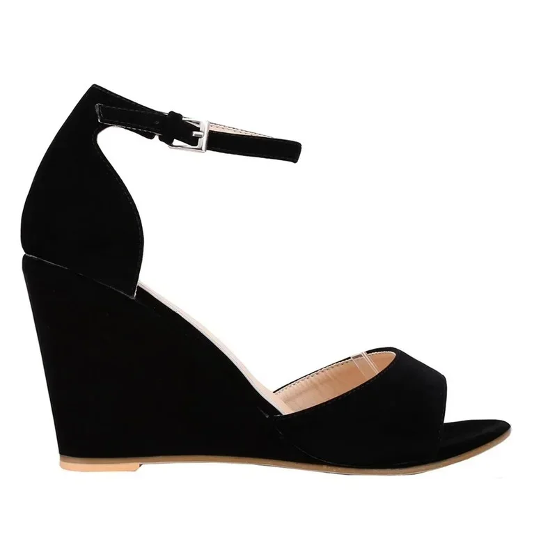 جديد النساء الصنادل مثير المفتوحة تو الكاحل حزام مشبك إسفين عالية الكعب صنادل أرضية فستان حفلات الزفاف أحذية السيدات حجم كبير #6