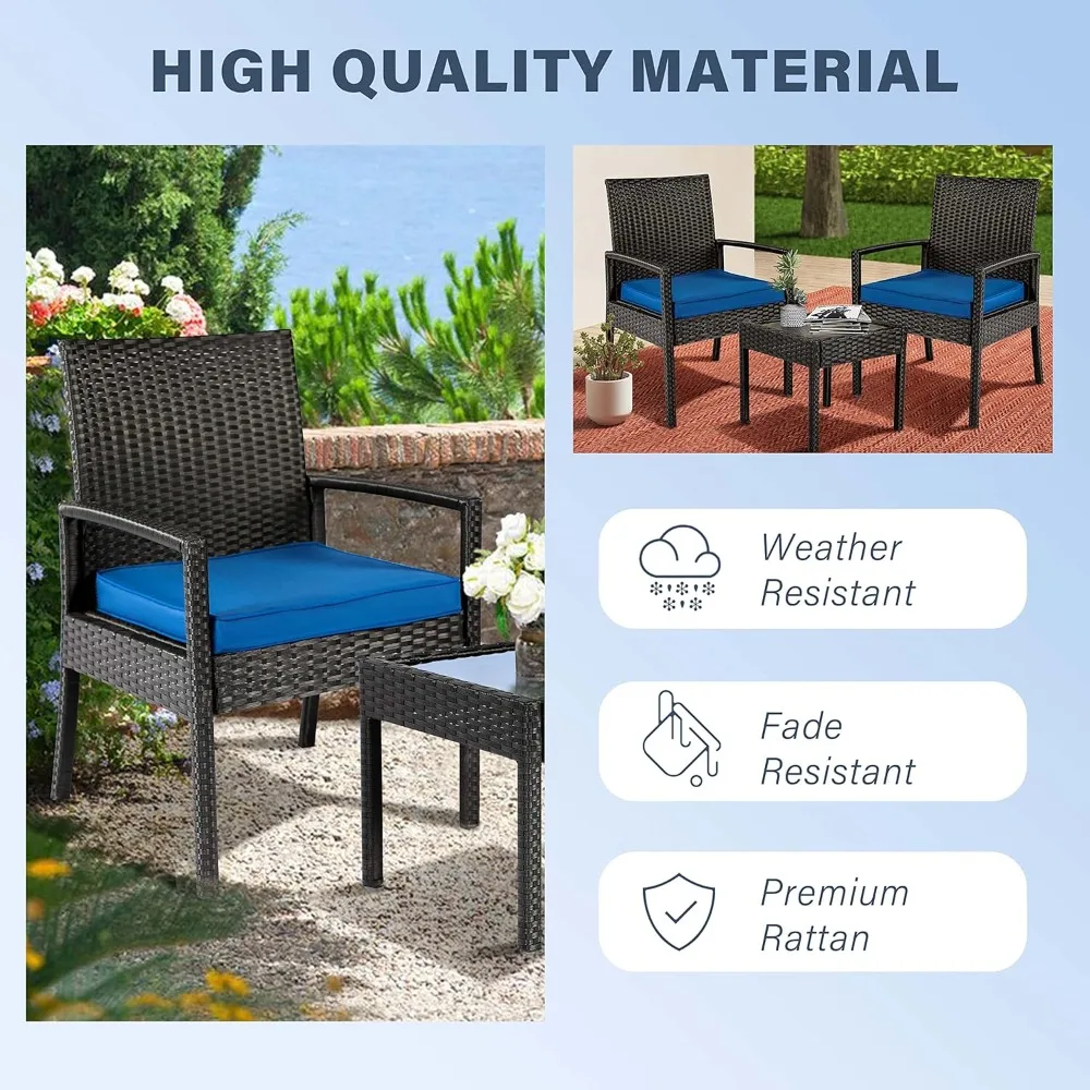 

3 Piece Outdoor Patio Furniture Sets, Rattan Conversation Set with Soft Cushion, Wicker Chairs with Coffee Table