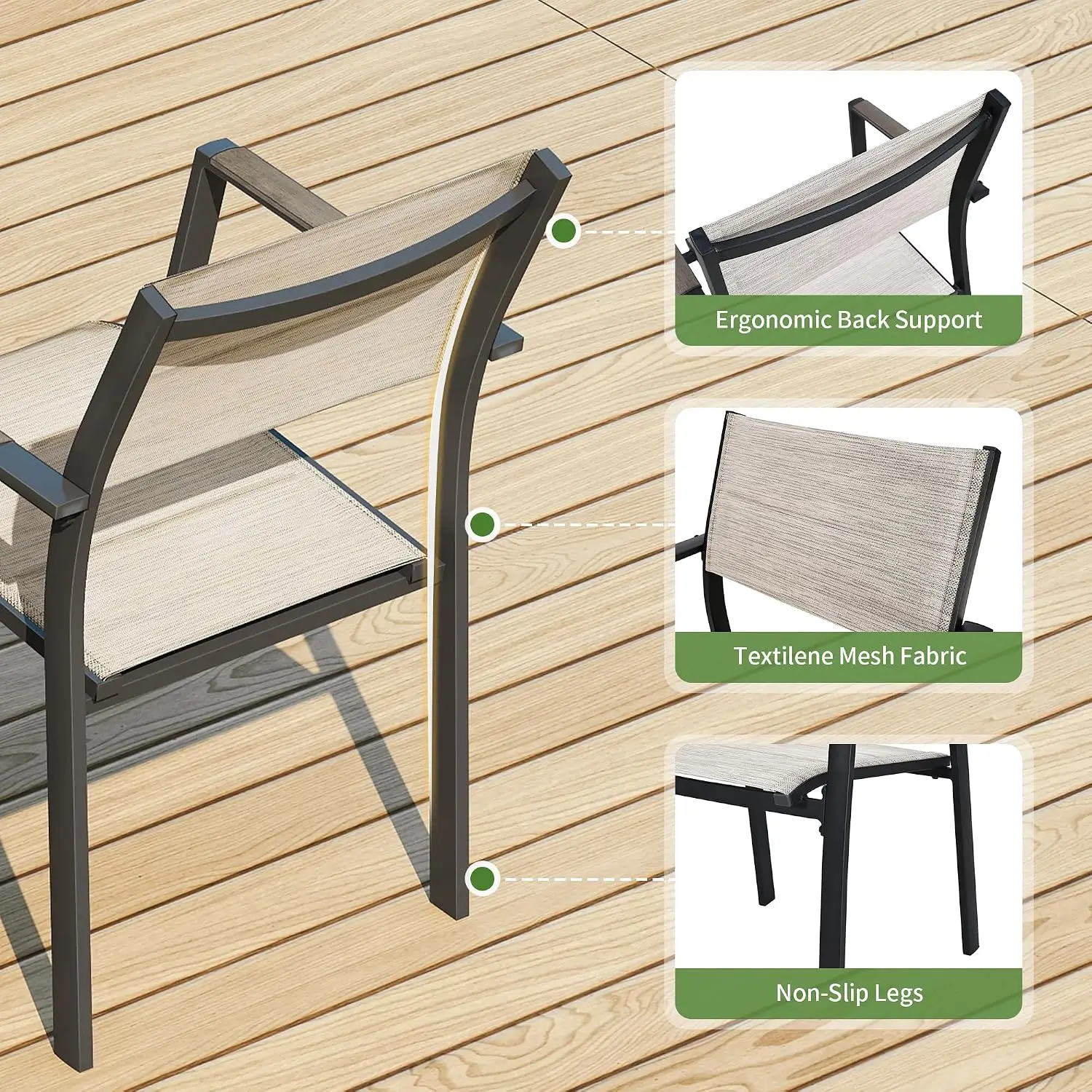 Expandable 9-Piece Patio Dining Set, Aluminum Table With Umbrella Hole & 8 Textilene Chairs For Outdoor Garden, Customized