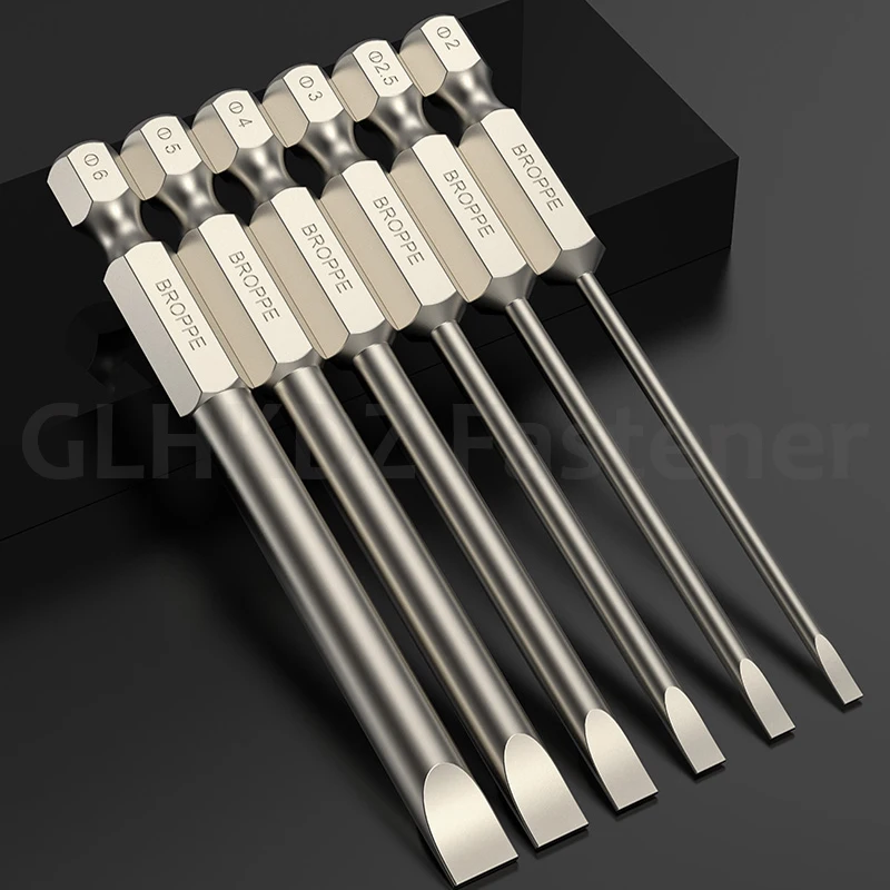 50/75/100/150mm Flat Head Screwdriver Bit Set 2-6mm Slotted Electric Screwdriver Bit 1/4