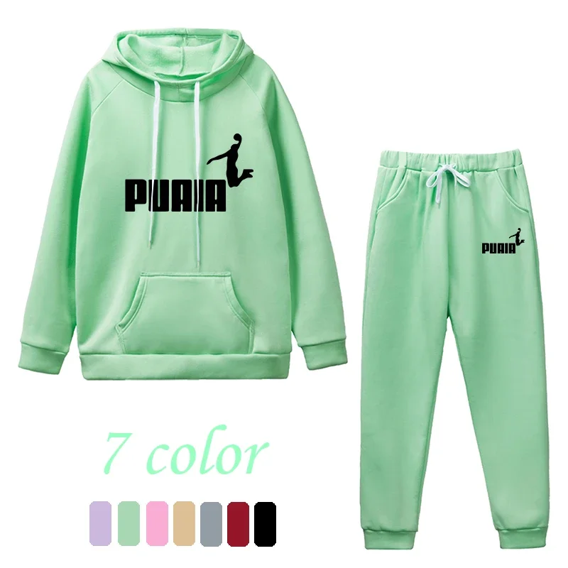 Womens Pant Sets Fashion Casual Hot Sales Hooded Sweatshirt Suit High Quality Print OutfitsClothing MacaronColor Tracksuit S-3XL