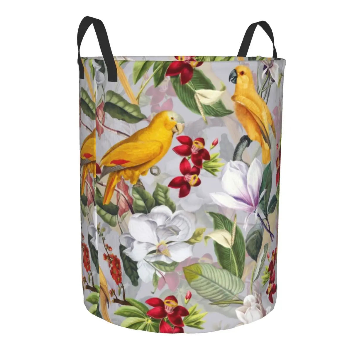 Vintage Parrot Tropical Jungle Pattern Laundry Basket Collapsible Birds Clothes Hamper for Nursery Kids Toys Storage Bin