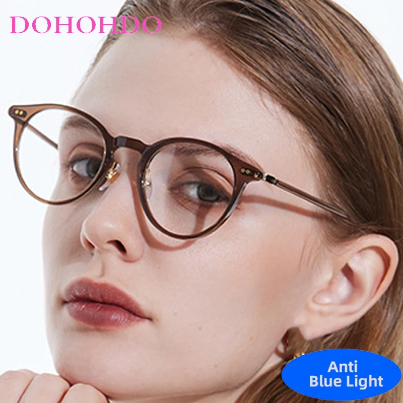 

2025 New Round Rice Nail TR90 Fashion Large Frame Anti Blue Light Eyeglass Frame Glasses Fresh And Simple Style Computer Glasses