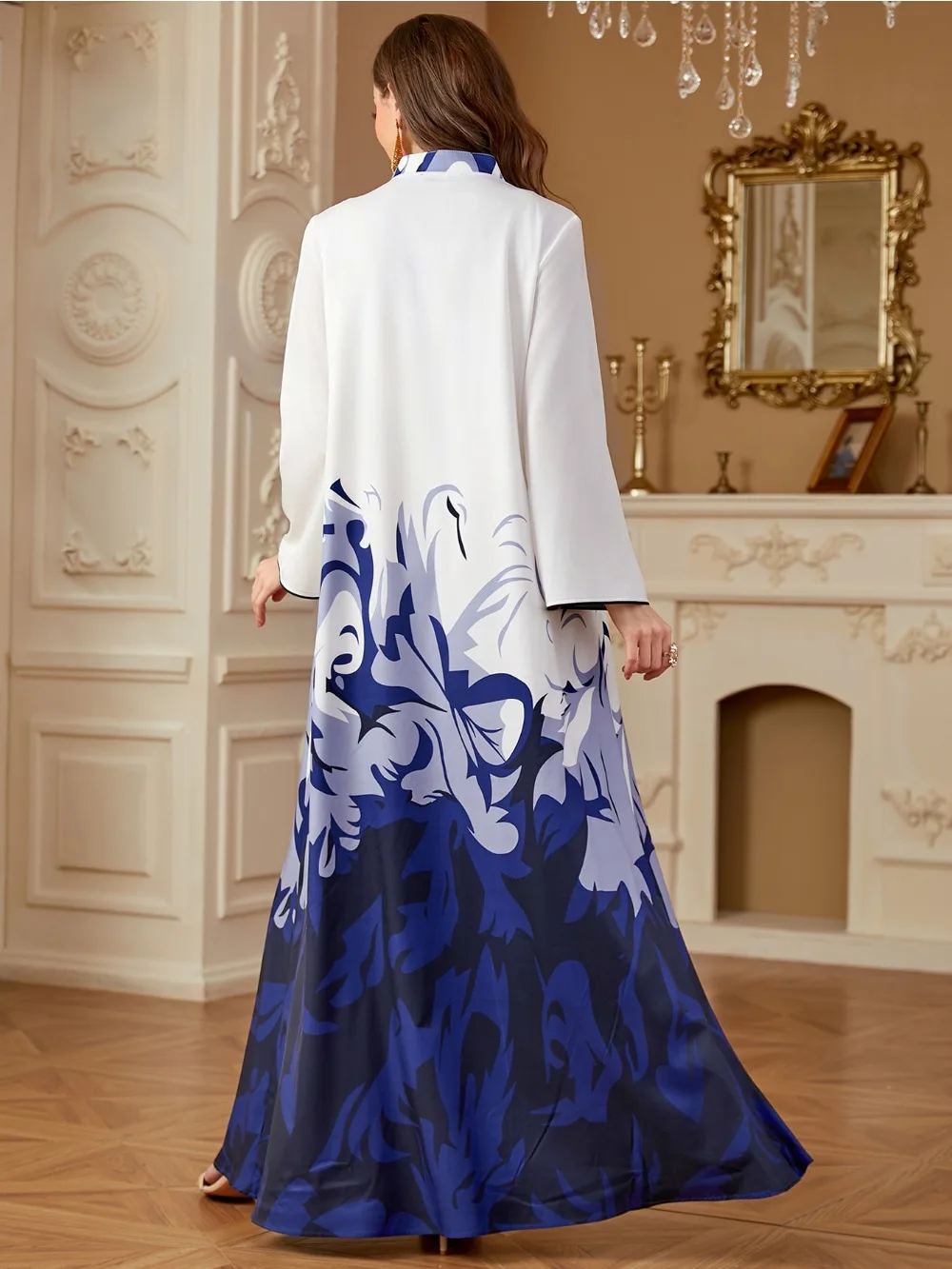 دبي فستان نسائي مطبوع عباية عيد الخامس الرقبة فساتين طويلة قفطان إسلامي رداء جلابية رمضان المغرب قفطان فيستدوس لارجوس 2025 #5