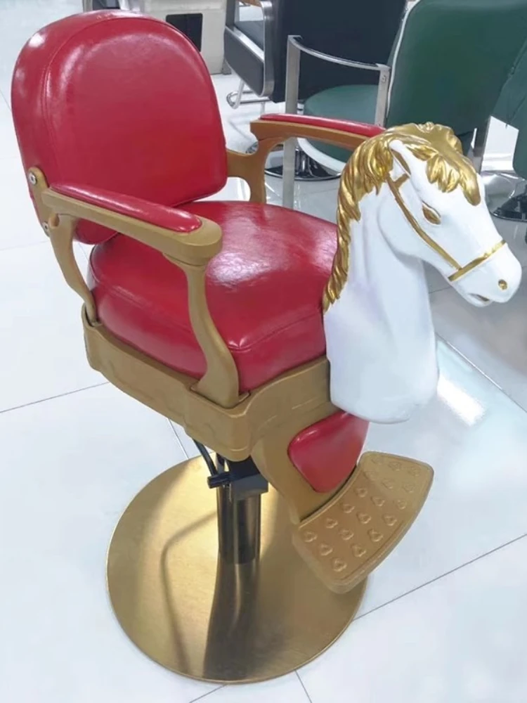 كرسي حلاقة خاص للأطفال على شكل حصان طروادة عتيق كرسي شعر للأطفال كرسي قص شعر كرتوني لصالونات الحلاقة #2