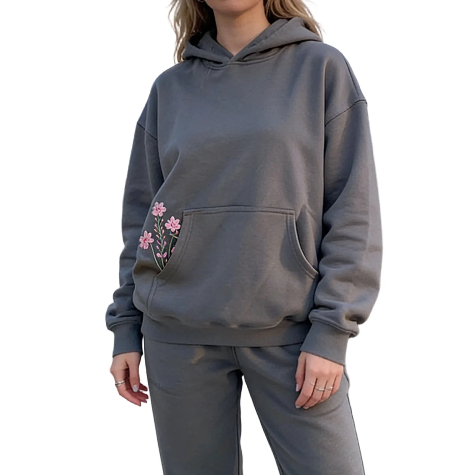 

Женские осенне-зимние толстовки с капюшоном, стильные, с цветочной вышивкой, повседневные, свободного кроя, с длинными рукавами