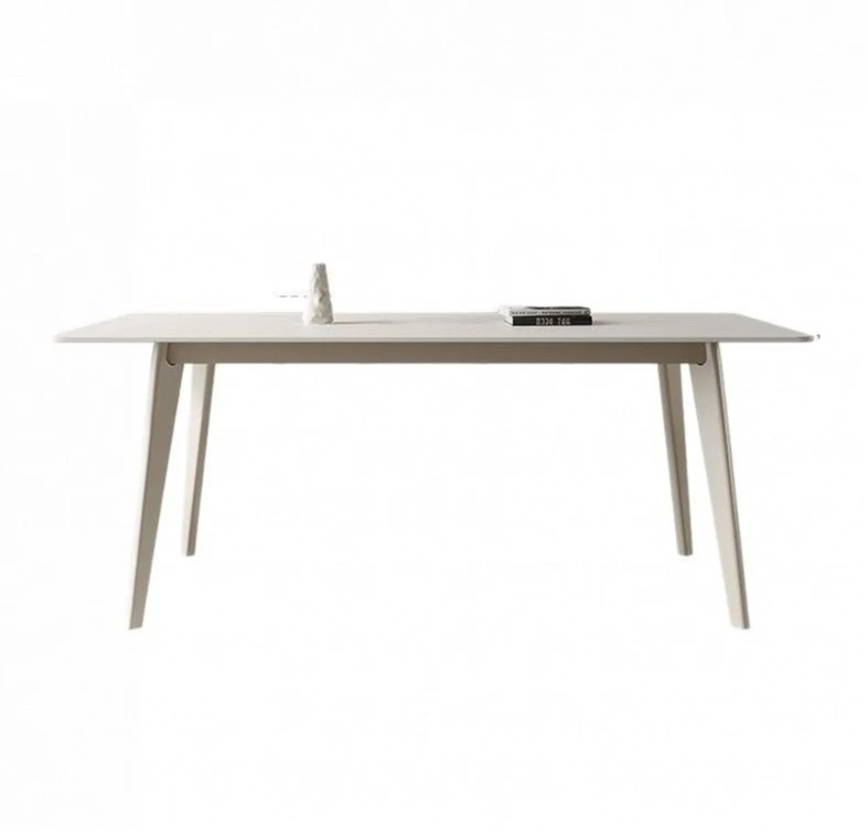 

Cream wind white rock slab dining table and chair combination Internet celebrity household