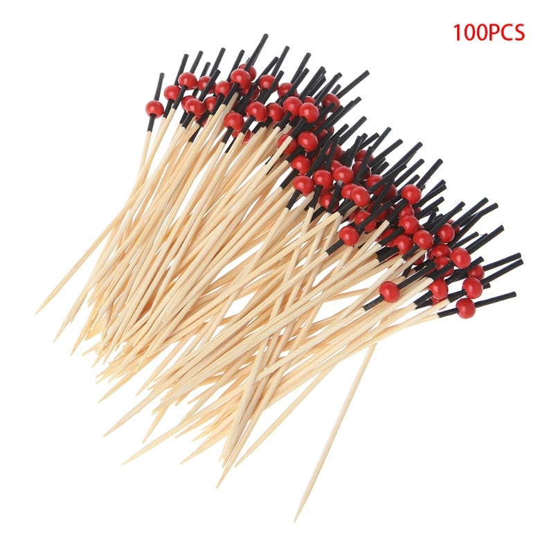 100pcs Beads Bamboo Cocktail Picks Sticks Disposable Toothpicks Party Club