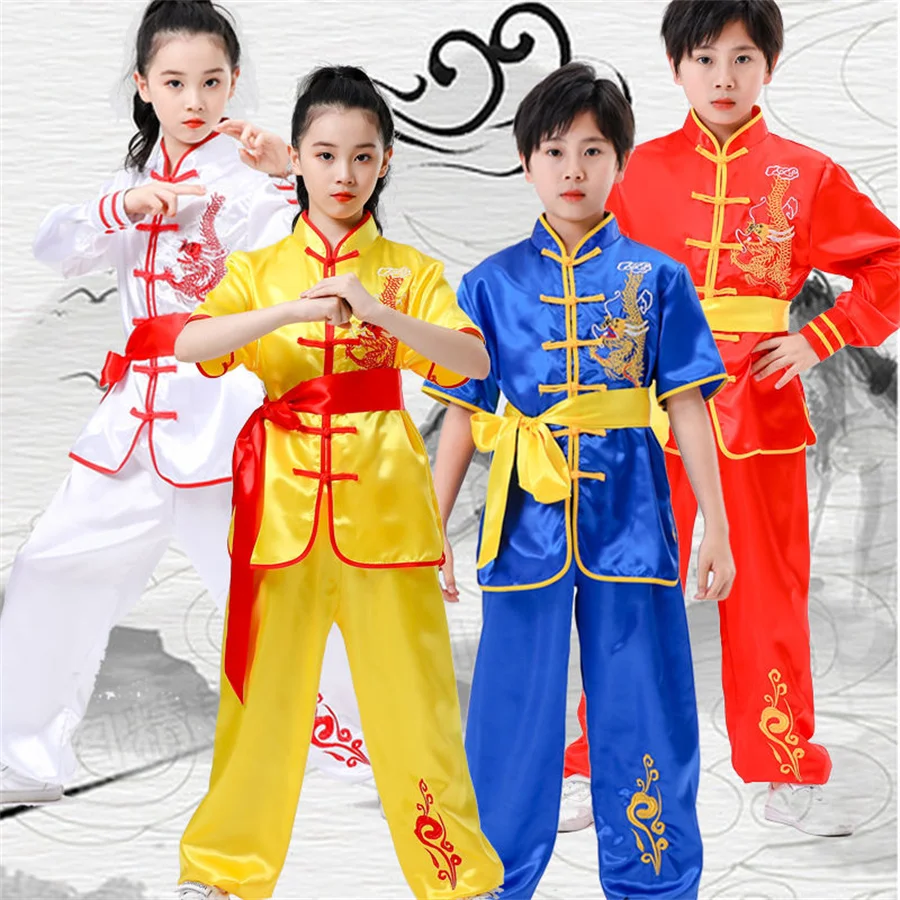 Fato de KungFu chinês tradicional para crianças, terno Tai Chi, uniforme de arte marcial, logotipo personalizado, roupas para meninos e meninas, KungFu