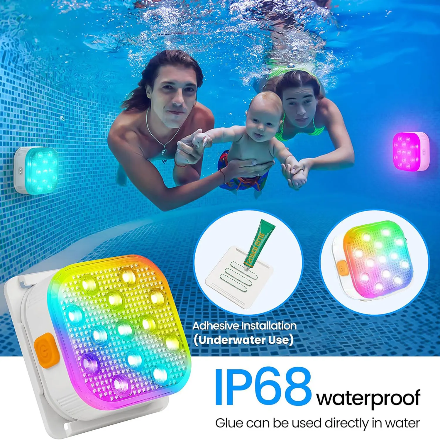 Pool Lights,Rechargeable Submersible LED with Remote, IP68 Waterproof,16 Colors Tub Pool Lights for Pool Party Decoration