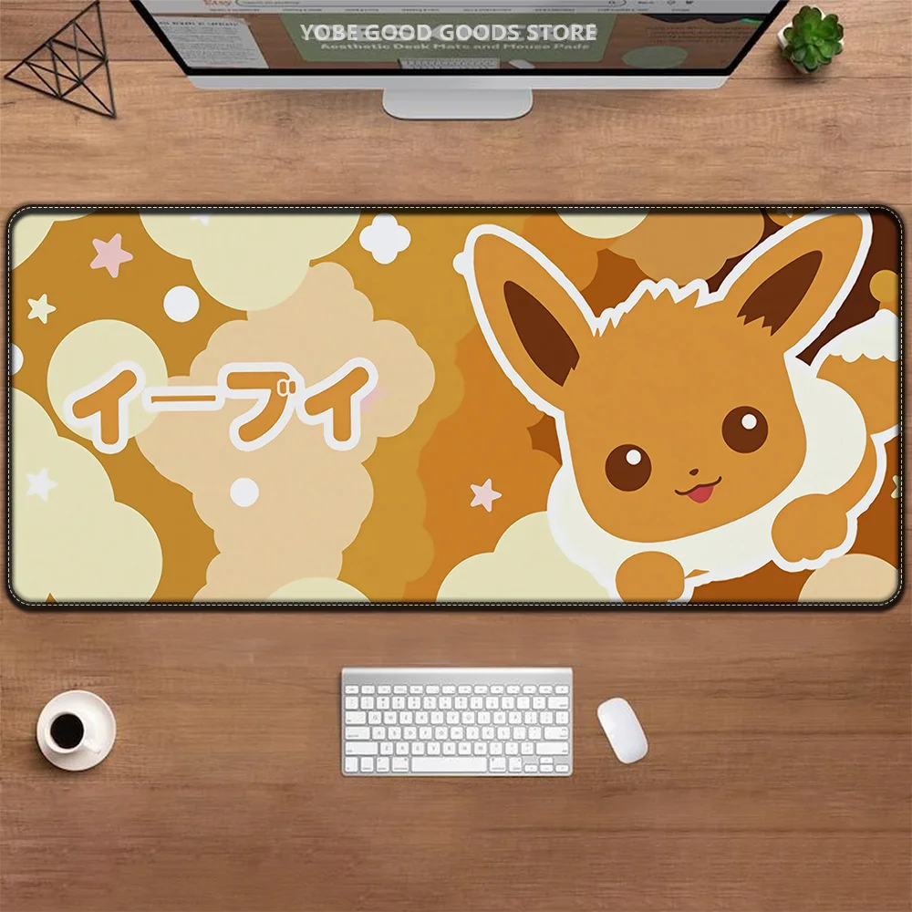 

Желтый коврик для мыши Pokemon Eevee Kawaii, геймерские компьютеры, аксессуары для настройки игровых ПК, компьютерный стол, ноутбуки, коврик для мыши, настольные компьютеры