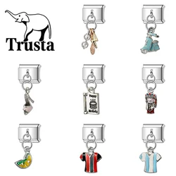 Trusta 2024 New Fashion Ball uniform Charm Italian Links 9mm Bracelet Stainless Steel for Women DIY Jewelry Wholesale N156