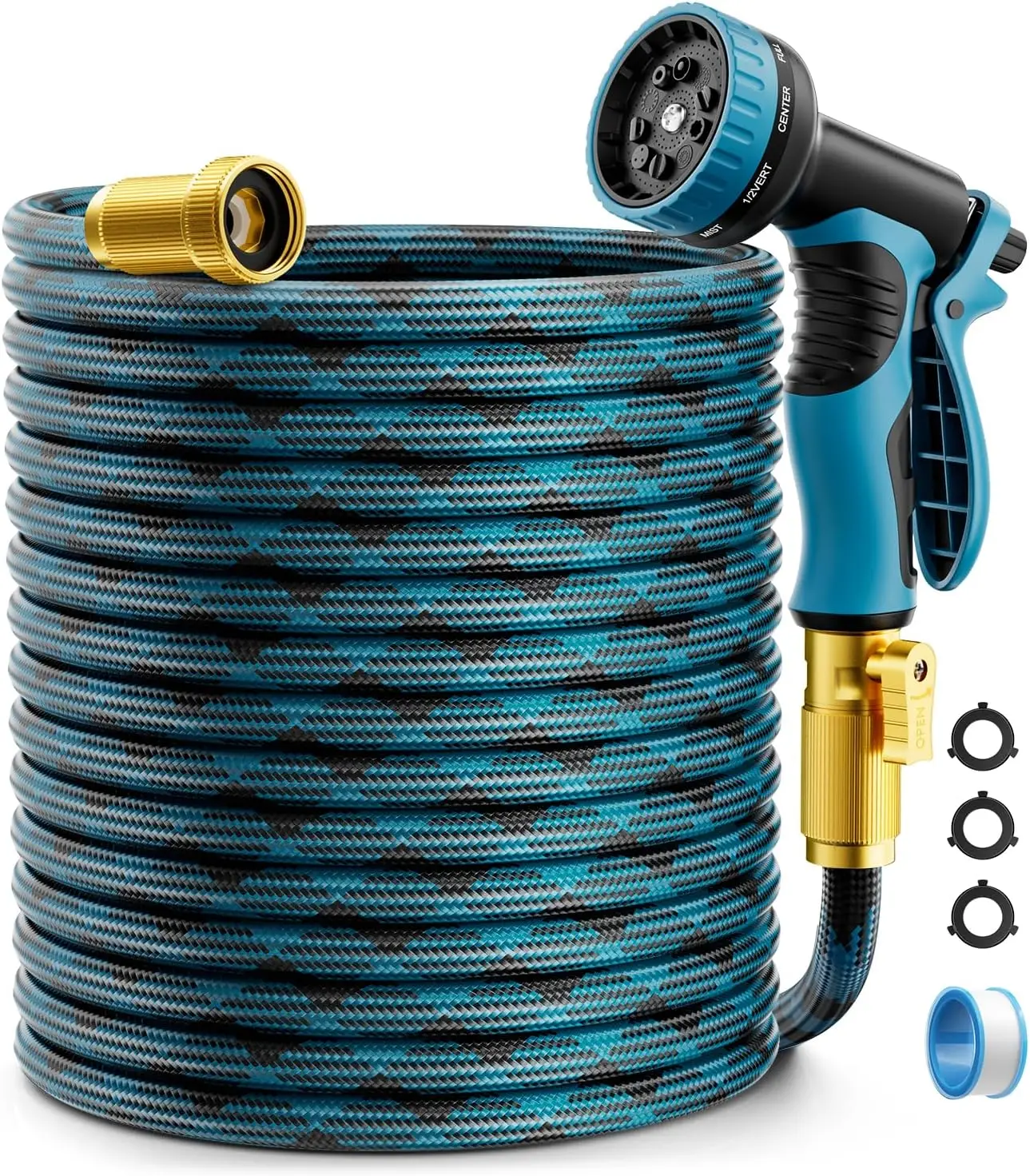 

100ft Non-Expandable Garden Hose, Flexible & Kink-Proof with 10-Function Nozzle, Lightweight for Yard, Car, RV