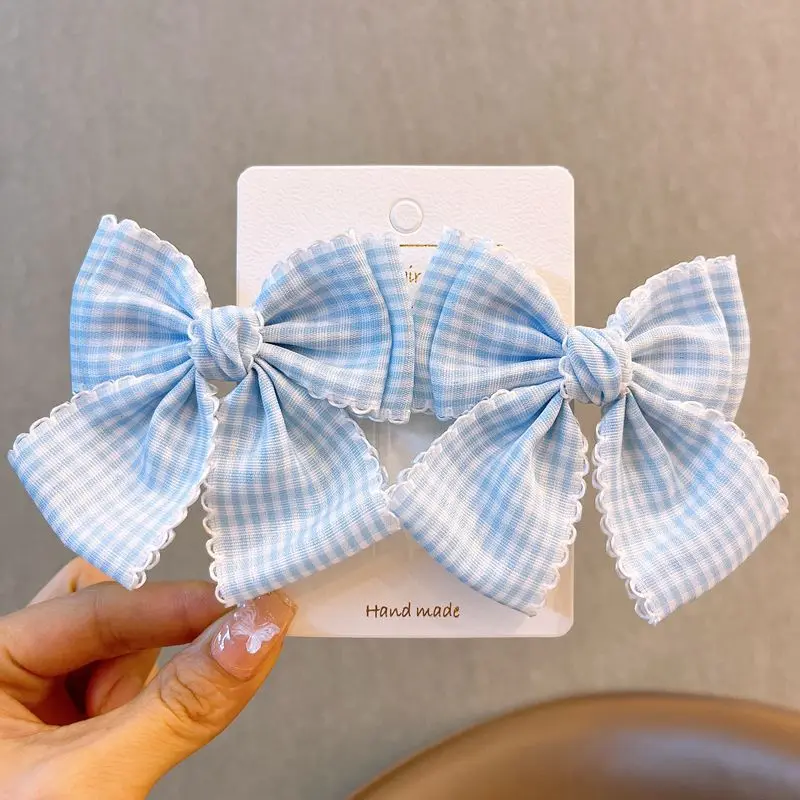 2 Pcs Women's Hair Clips Pack Bow Plaid Lace Versatile Fashionable Cute Sweet Hair Clips Kawaii Lolita Hair Accessories Children
