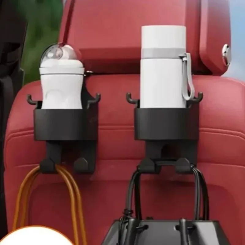 Car Headrest Back Seat Cup Holder Multifunctional Hook Universal Water Cup & Milk Tea Storage Rack Hanging Organizer for Drinks