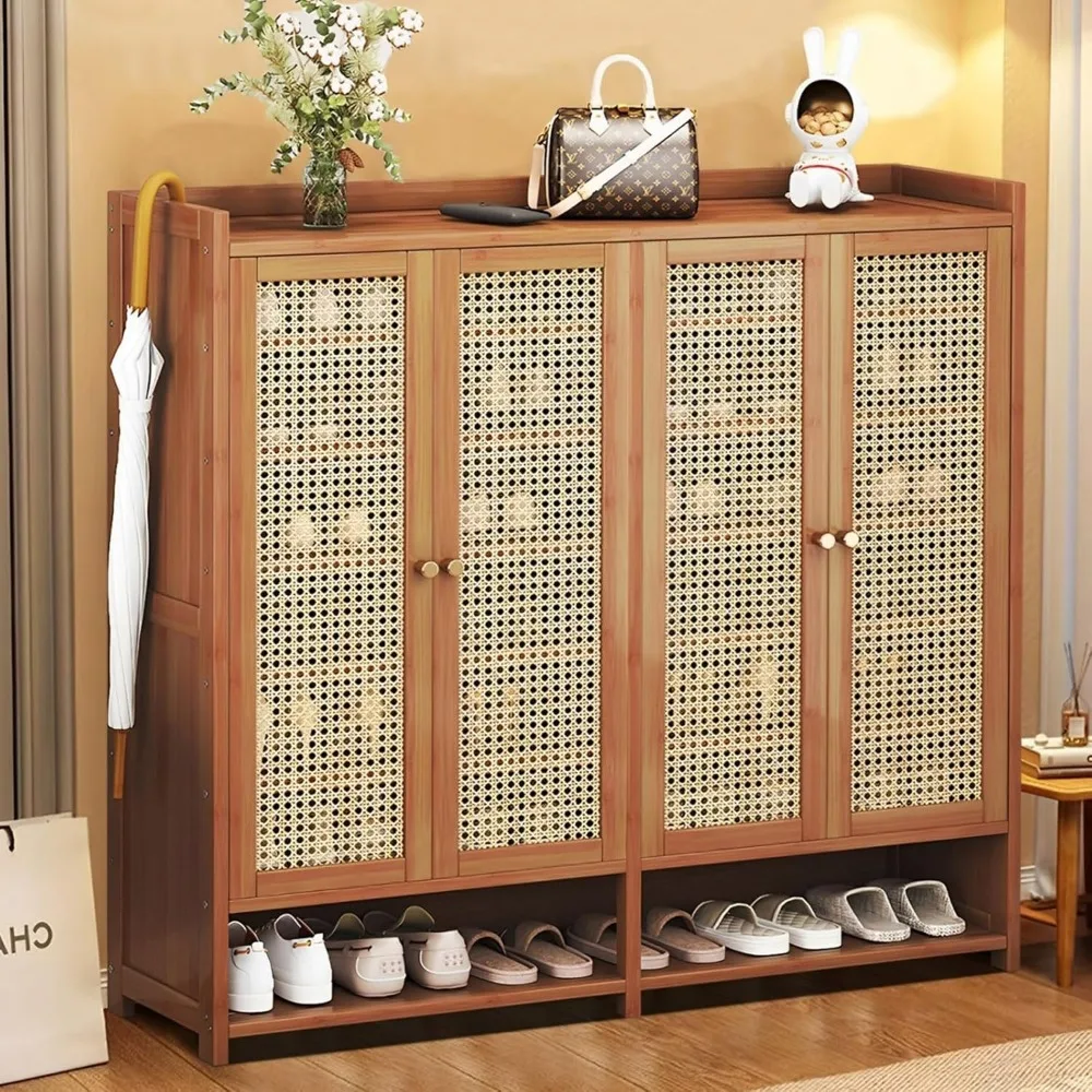 

Bamboo Shoe Storage Cabinet, 8 Tier Freestanding Shoes Heels Sneakers Shoe Rack Shelf for 36-40 Pairs, Entryway Shoe Cabinet wit
