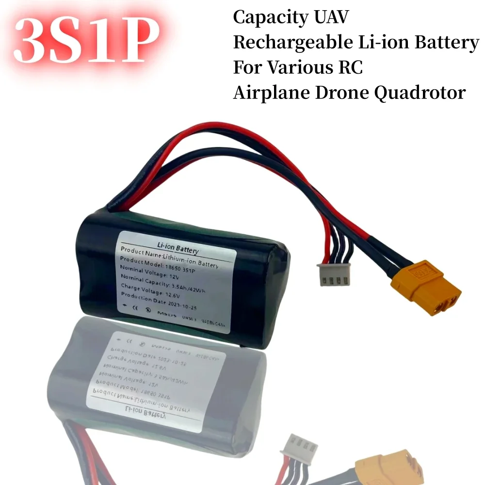 New 3S1P 12V/12.6V  3.5Ah High Capacity UAV Rechargeable Li-ion Battery for Various RC Airplane Drone Quadrotor XH2.54-4P XT60