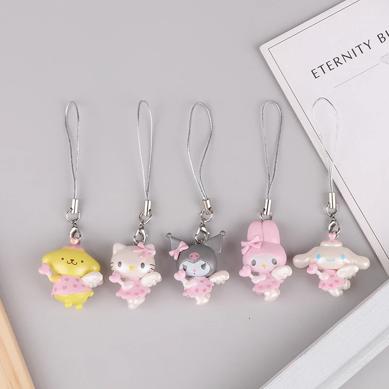 

Sanrio Pink Angel Keychain Anime Figure Hello Kitty Kuromi Cinnamoroll Kawaii Toys My Melody Cartoon Model Gifts for Children