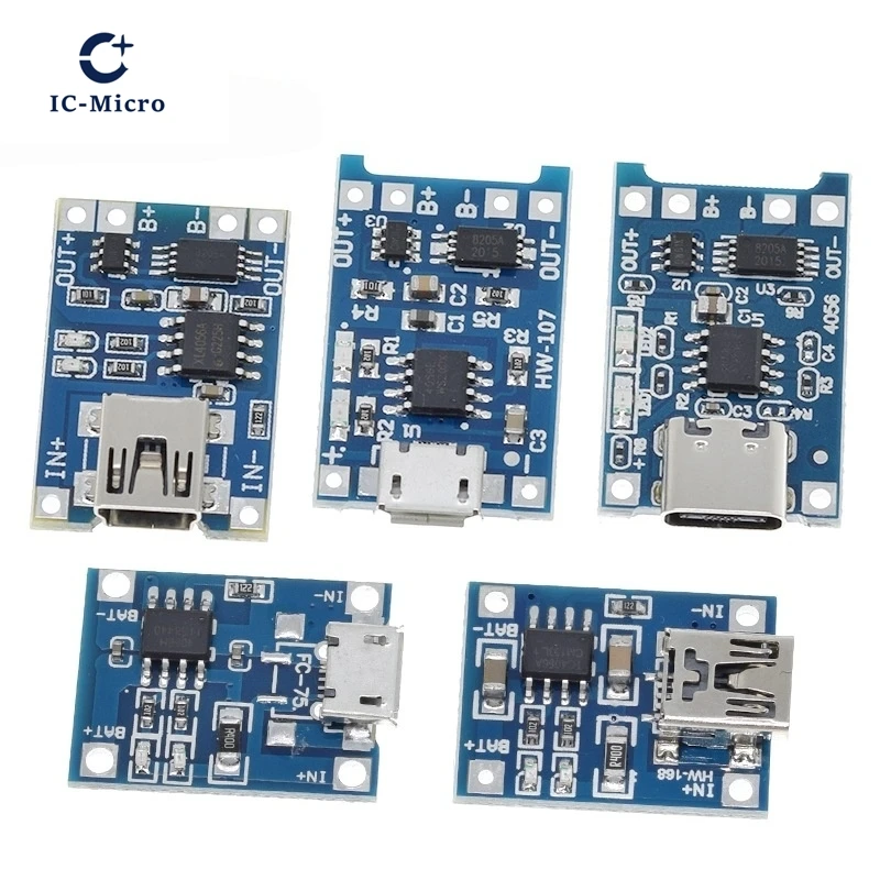 1/5PCS 5V 1A Micro/Type-c/Mini 18650 TP4056 Lithium Battery Charger Module Charging Board With Protection Dual Functions Li-ion
