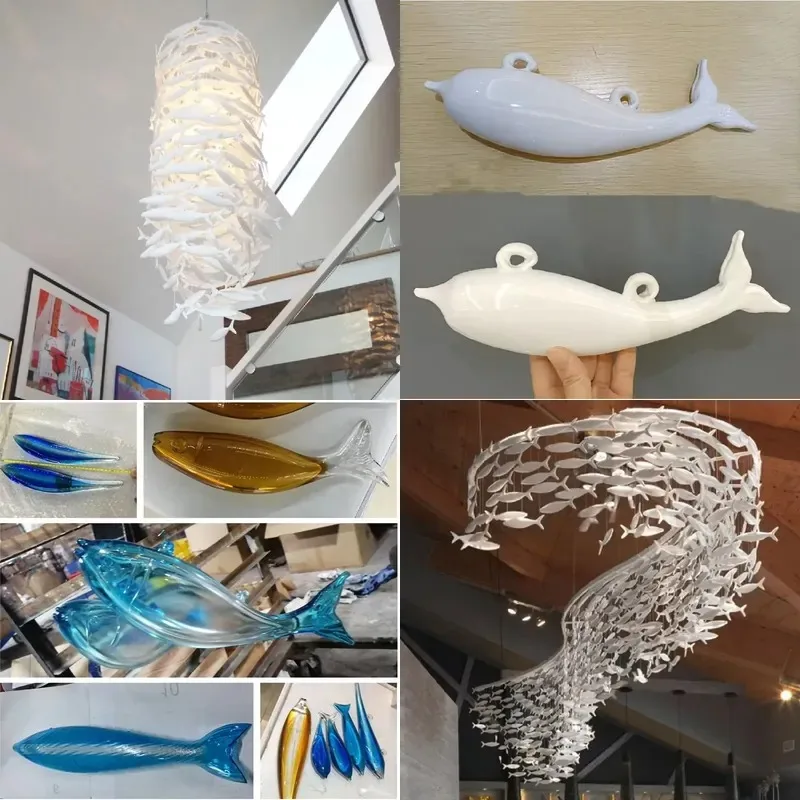 Large Modern Fish Chandelier White Ceramic Flower Lighting Hotel Villa Lobby Project