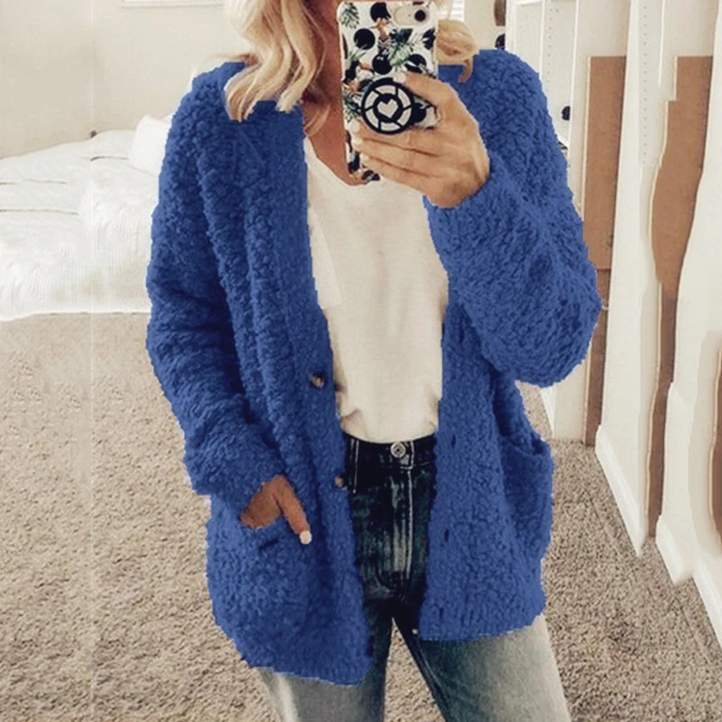 2025 suéter de lana de invierno cálido de manga larga para mujer, chaqueta para mujer, ropa holgada de 10 colores gris y negro, abrigo superior con cuello en V, S-5XL