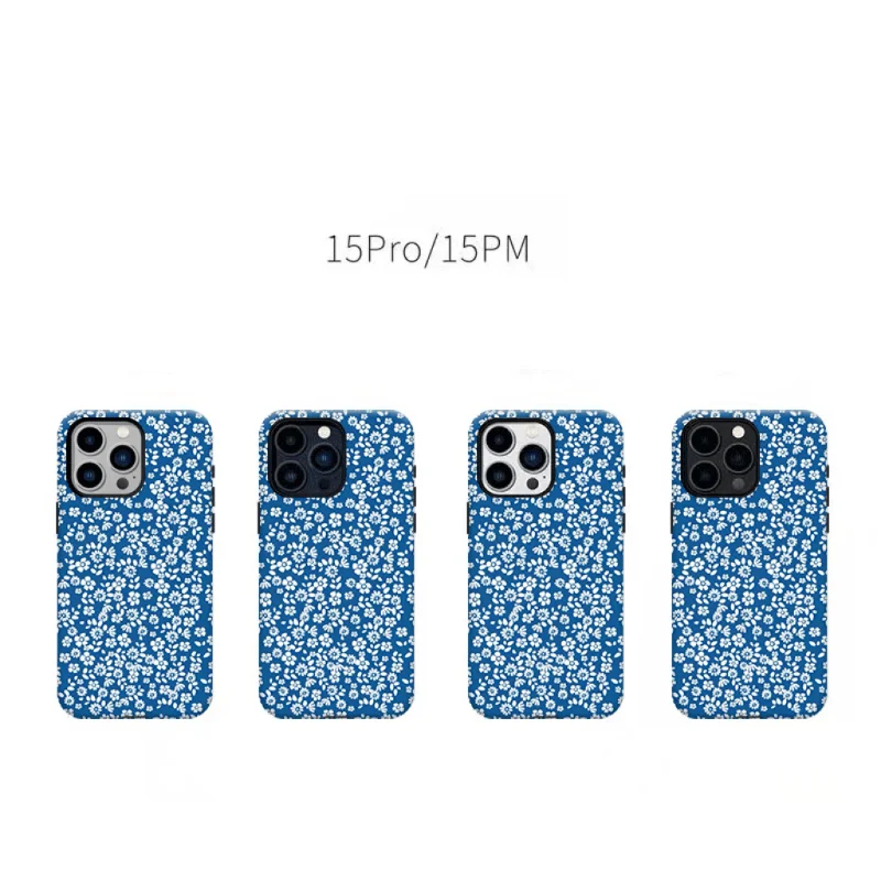 INS Retro Blue Small Floral Fragments  Case for IPhone 16 15 14 13 Pro Max 12 11 Pro Plus SE2 XR XS Shockproof Ultra Thin Cover