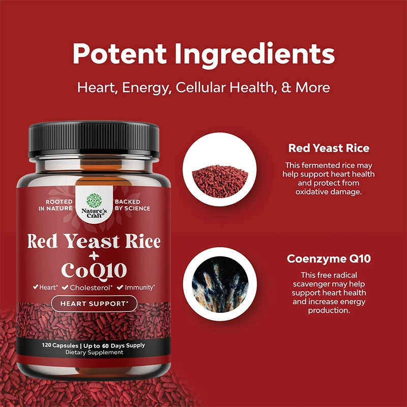 Red Yeast Rice with CoQ10 Supplement - Extra Strength Red Yeast Rice 1200 Mg, Heart Health Supplement