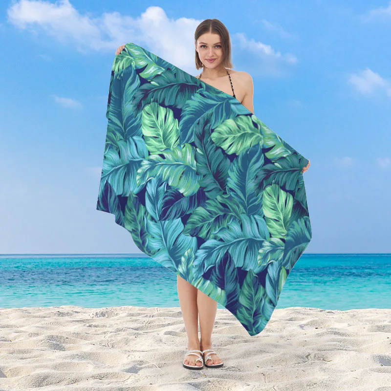 Strandtuch mit tropischen Palmblättern, Mikrofaser, schnell trocknend, saugfähig, leicht, mit Monstera-Print, für Strand, Pool, Urlaub, Reisen
