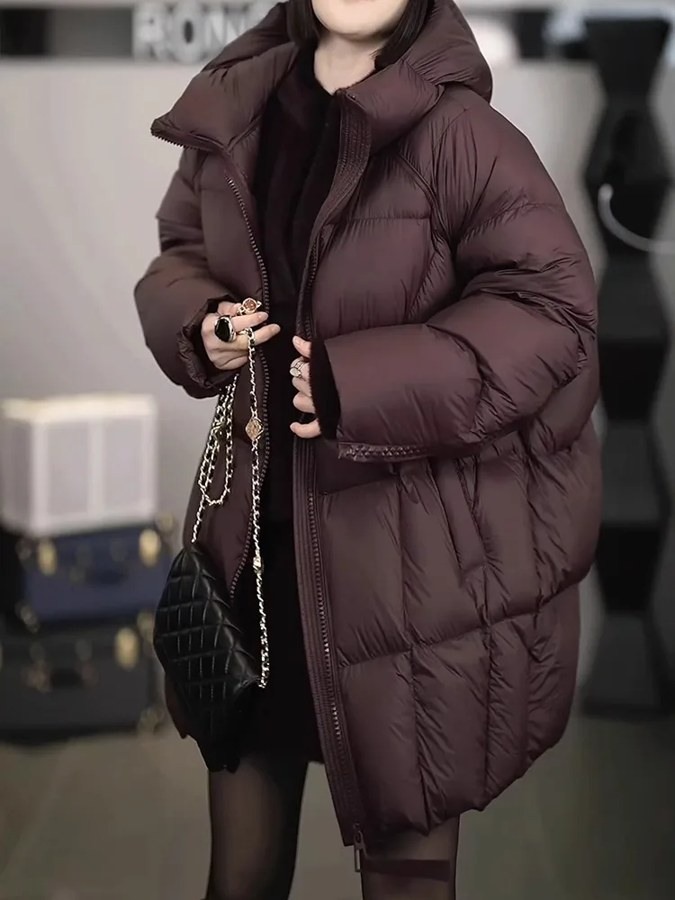 

Повседневное женское пуховое пальто с капюшоном, свободное зимнее пальто средней длины, Thiened из полиэфирного волокна, белое пуховое пальто с наполнителем