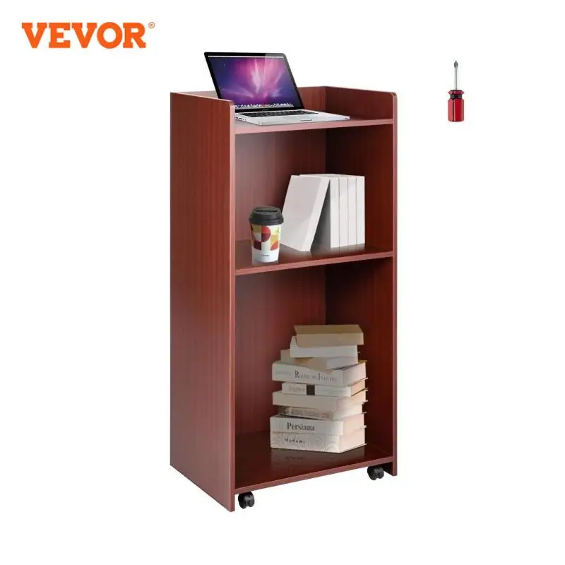 VEVOR podio in legno 2x4 FT lecsteres con 4 ruote girevoli piastra deflettore e ripiano facile montaggio noce per chiesa ufficio scuola casa