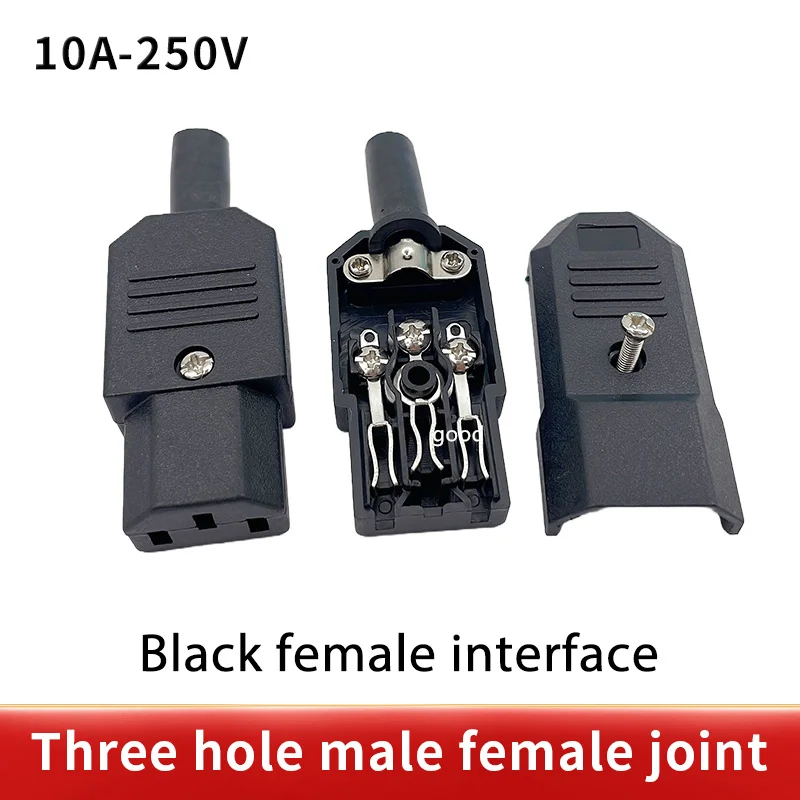 Black IEC 320 C13 male and female Plug Rewirable Power Connector 3pin Socket 10A /250V