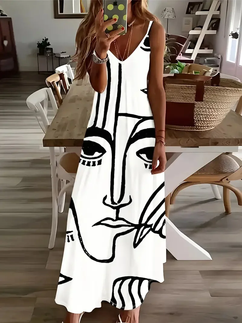 Summer Bohemian Style Women\'s Suspender Skirt Long A-line Oversized Casual Dress Women\'s Elegant New Summer Loose Beach Clothes