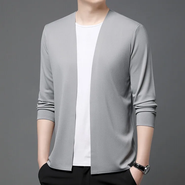 

Мужская летняя тонкая дышащая куртка из ледяного шелка для активного отдыха, модный легкий кардиган с эффектом кондиционирования воздуха