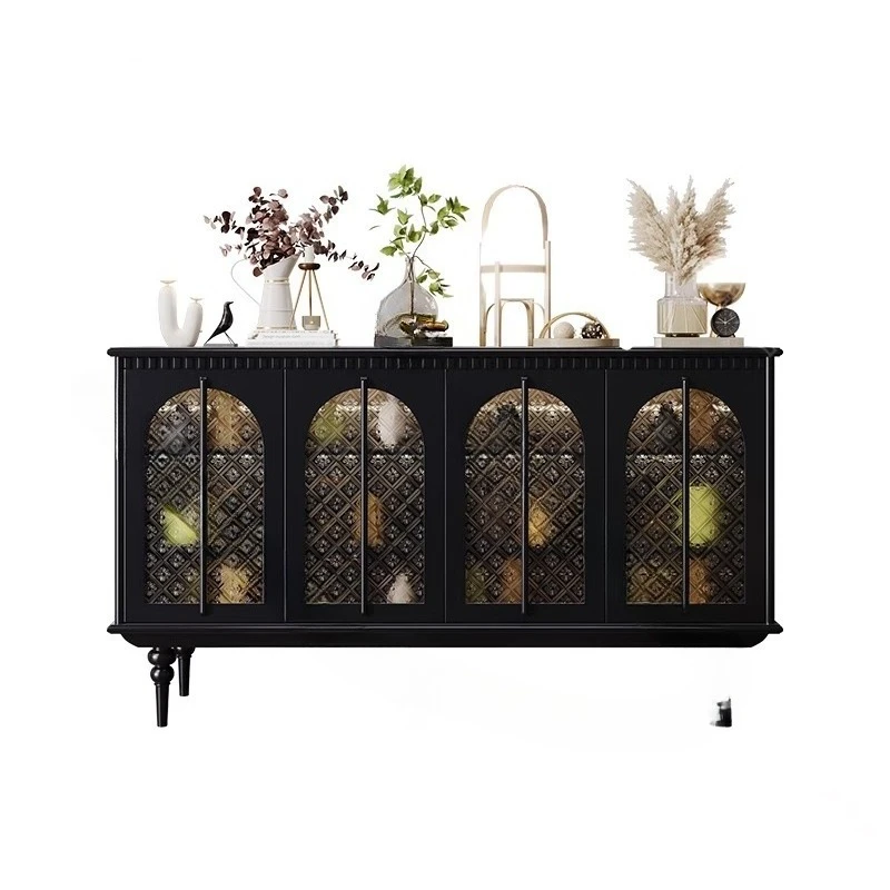

French retro style, dining side cabinet, light luxury high-end glass door, decorative cabinet