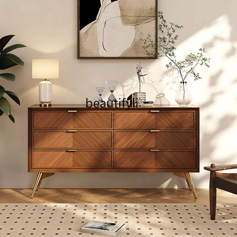 

Vintage Style Chest of Drawers Living Room Wall-Mounted Integrated Decorative Cabinet Light Luxury Solid Wood Drawer Cabinet