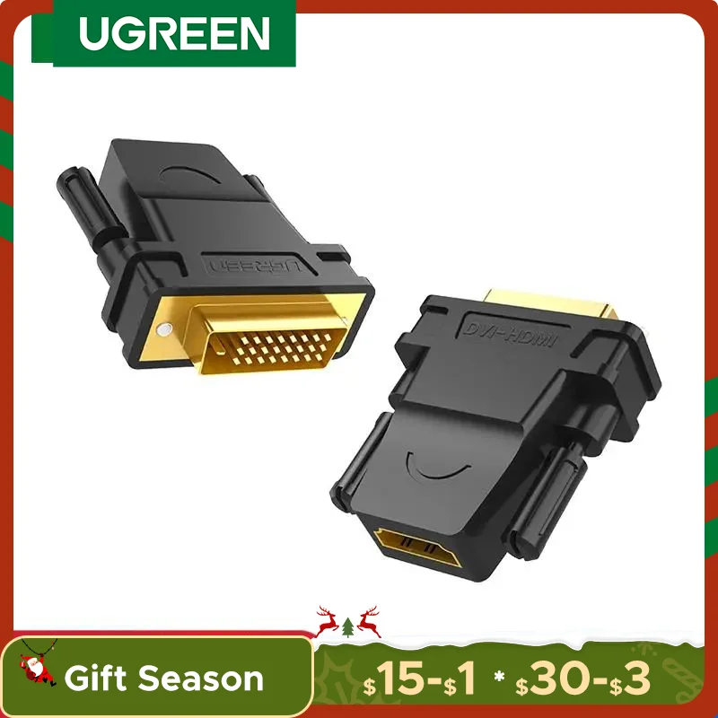 Ugreen DVI to HDMI Adapter Bidirectional DVI-D 24+1 Male to HDMI Female Cable Connector Converter for HDTV Projector HDMI to DVI