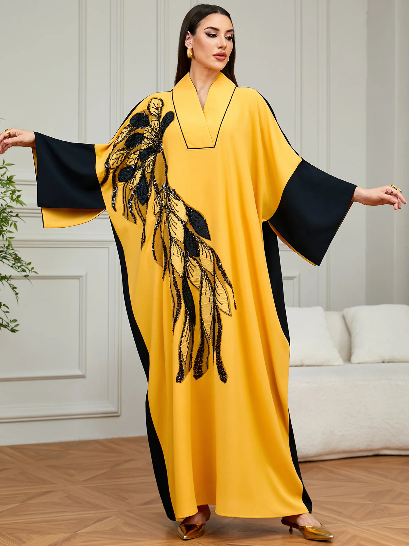 Sukienka Abaja z cekinami i haftem na Eid, luksusowa sukienka muzułmańska z Dubaju, luźna suknia Boubou z rękawami typu nietoperz, marokański kaftan, dżalabija, abaja na Ramadan