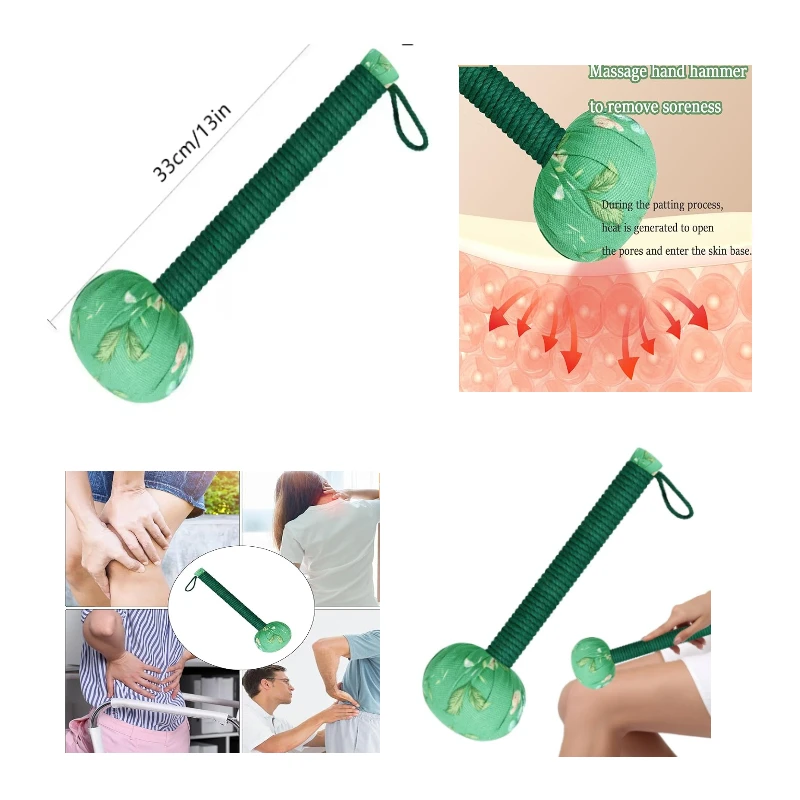 

Массажный молоток из полыни с длинной ручкой 33 см для лимфатической детоксикации, расслабления мышц и ручного рельефа для всего тела и спины