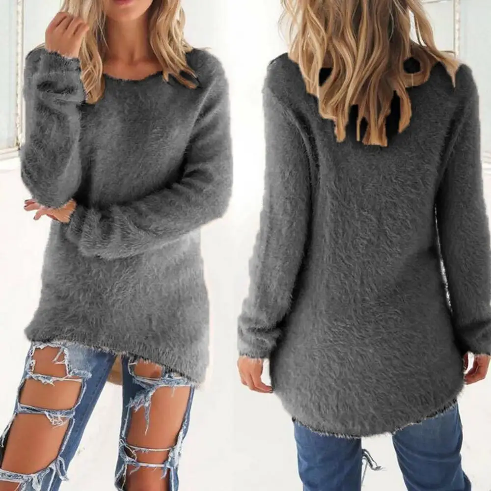 Dames Lange Trui Effen Kleur O-Hals Casual Lange Mouw Truien Losse Gebreide Pullover Tops Dames Trui Casual Oversized Blouse