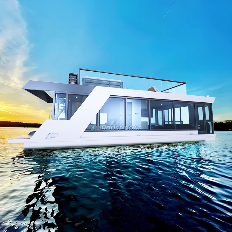 New Design Aluminum Electric Water Floating Pontoon Modern 11.5m Prefabricated Houseboat for Fishing Restaurant